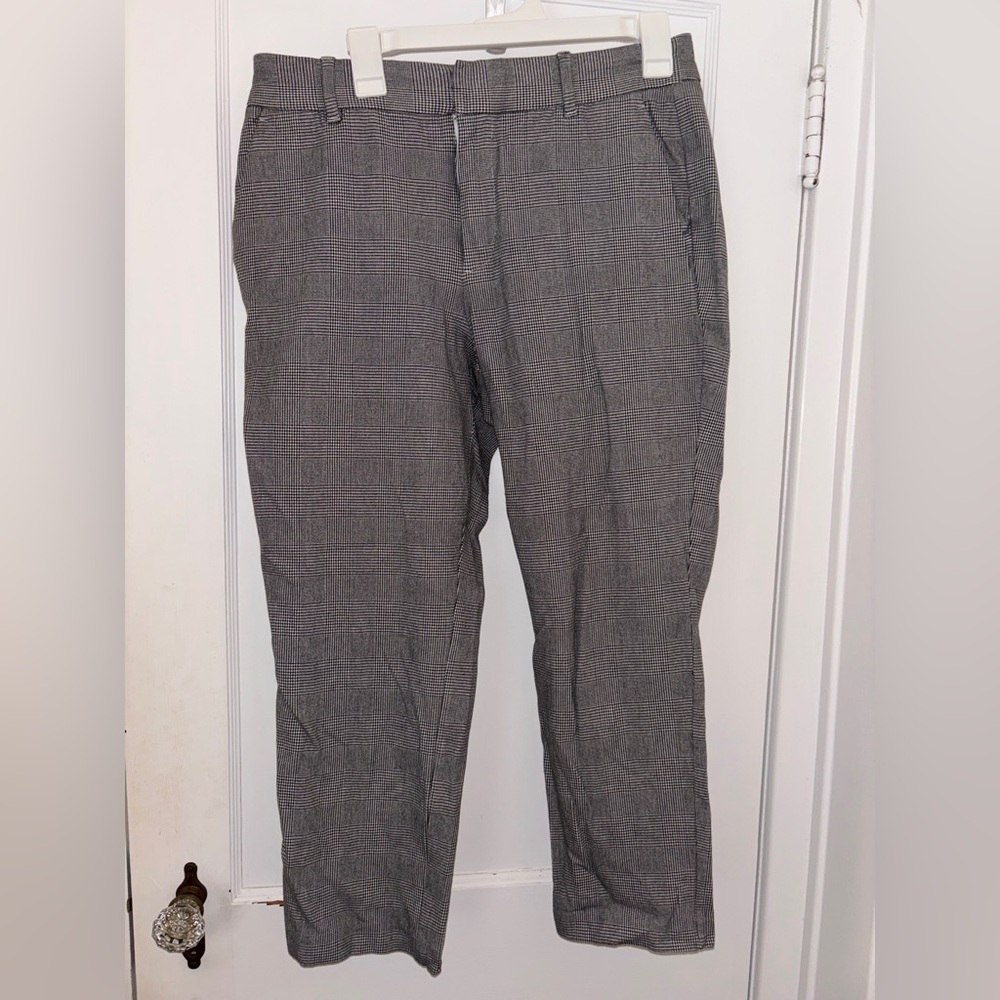 GAP Women's Gray Checkered Slim Ankle High Rise Trousers
